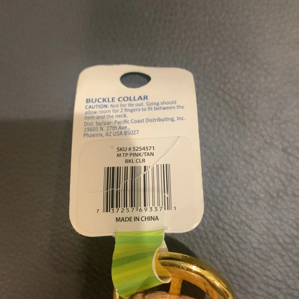 Top Paw Dog Collar pink and tan buckle 14-20in NWT